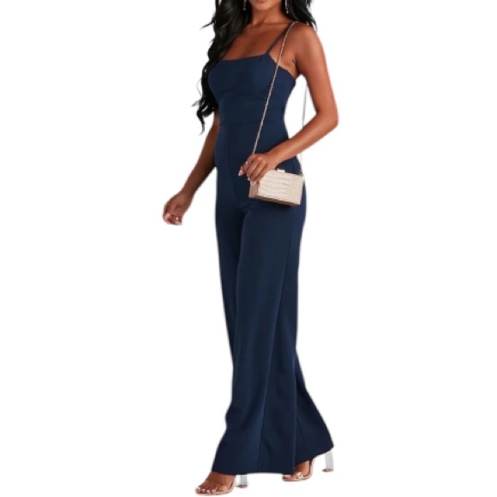 Windsor Crepe Wide Leg Sleek Tied Back Elegant Jumpsuit Black Size Large